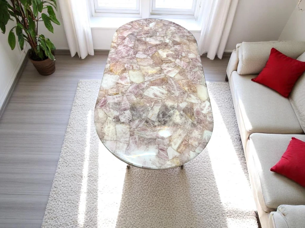 Pink Rose Quartz Stone Top Bar Table : Free Shipping 